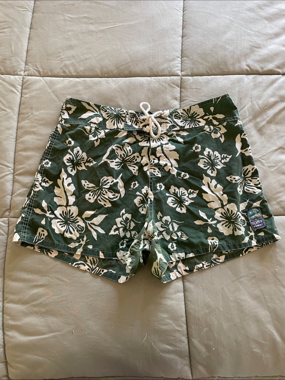 Island X Hawaii Women's Green Floral Swim Shorts with Drawstring